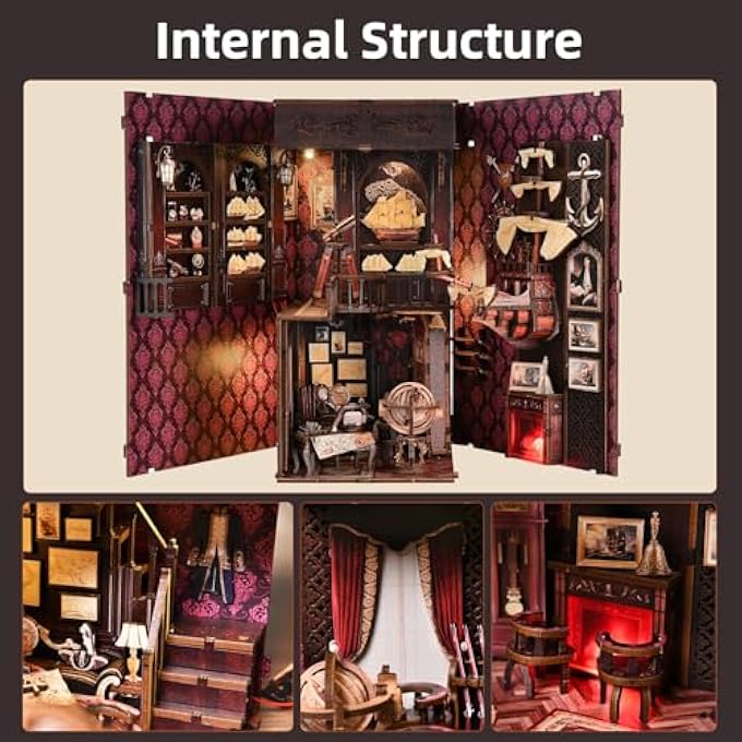 BOOK NOOK KIT, MINIATURE PUZZLE 3D WOODEN DOLLHOUSE STYLE PUZZLE KIT, MINIATURE DRIVEWAY TO INSERT INTO A BOOKCASE, DECORATION FOR ADULTS AND TEENS  TRAVEL SOUVENIRS - Image 2